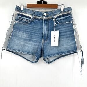Frame Atelier Azul Sheer Insert Side & Top Border Mesh Denim Shorts Sz 29 NWT